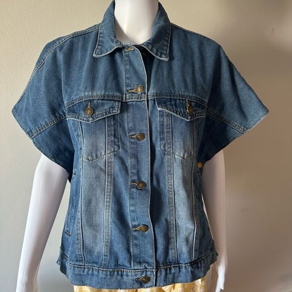 Denim Cloak/Cape Sleeve Cropped Jacket - Picture 2 of 8